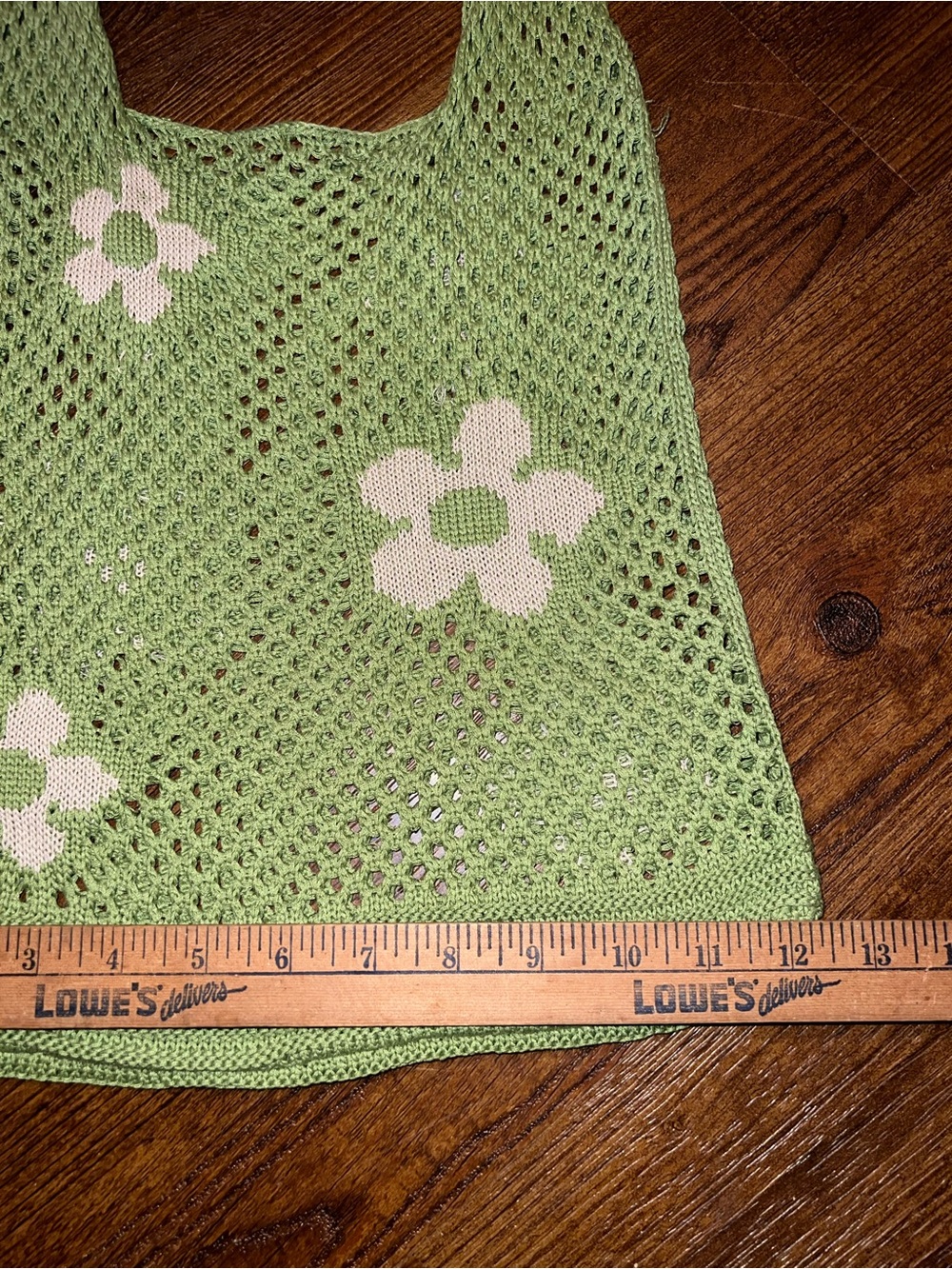 Crochet Green Boho Pink Floral Y2K Hippie Shoulder Tote Bag - Picture 5 of 5
